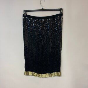 Arcadio Silk Skirt Black  Sequin  Vintage Bling Holiday Glam Midi Women’s SZ S
